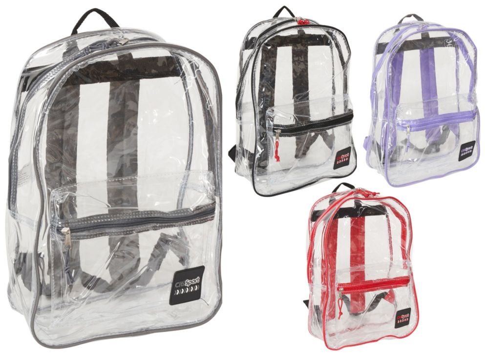 24 Pieces of 17" Clear Backpacks W/ Solid Trim