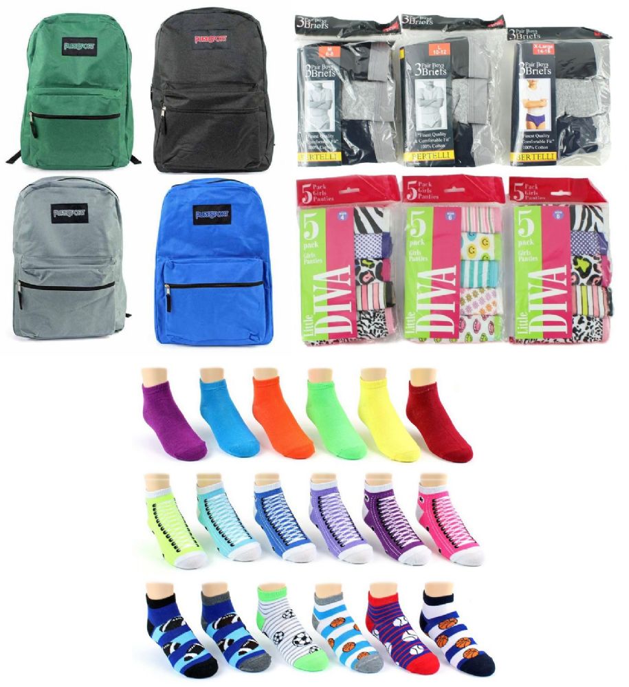 216 Wholesale Toddler BacK-TO-School Bundle - 216 Items - 15" Classic Backpacks, Underwear, & Graphic Socks!