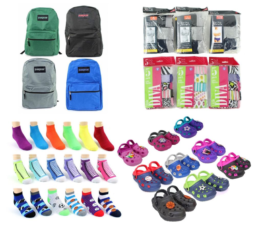 288 Wholesale Toddler BacK-TO-School Bundle - 288 Items - 15" Classic Backpacks, Clogs, Underwear, & Graphic Socks!
