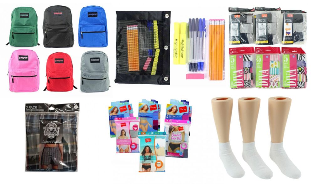 288 Wholesale Middle School BacK-TO-School Bundle - 288 Items - 17" Classic Backpacks, Supply Kits, Underwear, & Athletic Ankle Socks!