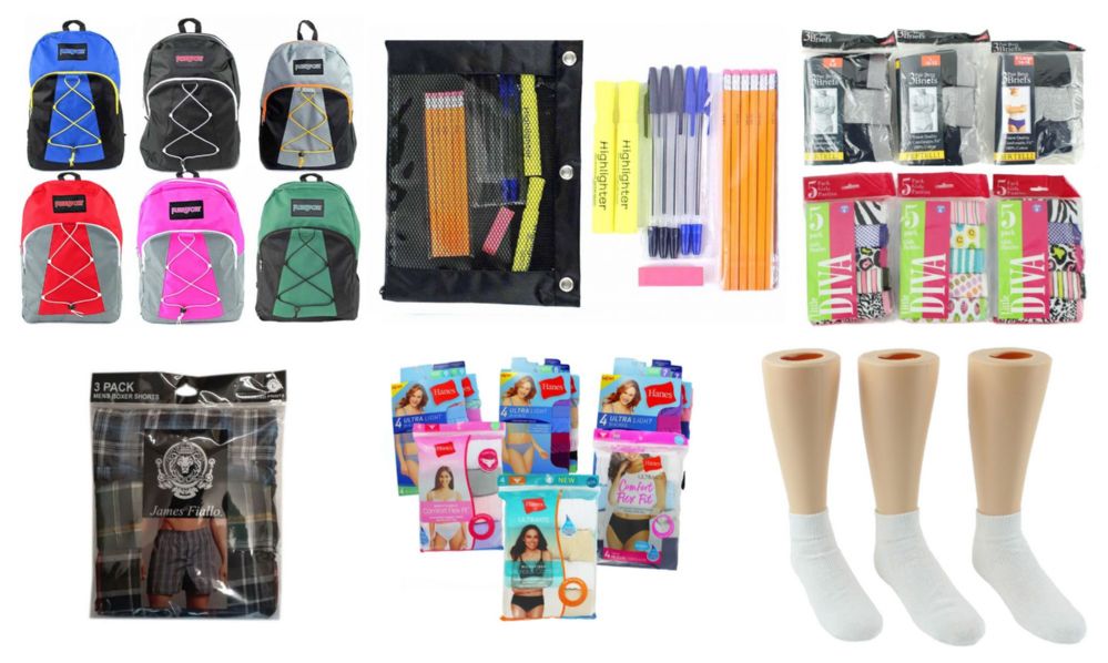 288 Wholesale Middle School BacK-TO-School Bundle - 288 Items - 17" Bungee Backpacks, Supply Kits, Underwear, & Athletic Ankle Socks!