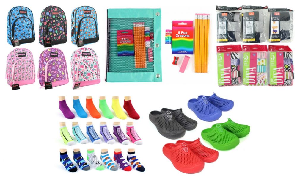 360 Wholesale Elementary School BacK-TO-School Bundle - 360 Items - 14" Graphic Backpacks, Supply Kits, Clogs, Underwear, & Graphic Socks!