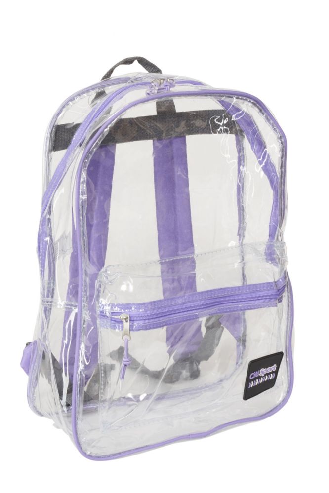 24 Wholesale 17" Clear Backpacks W/ Solid Trim - Purple