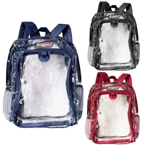 2 Bulk 17'' Clear Pvc Backpack With Beverage Pocket In Assorted Col