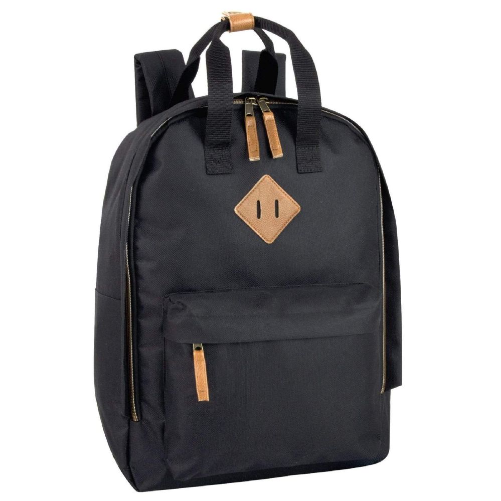 24 Wholesale Twin Handle Squared BackpacK- Black