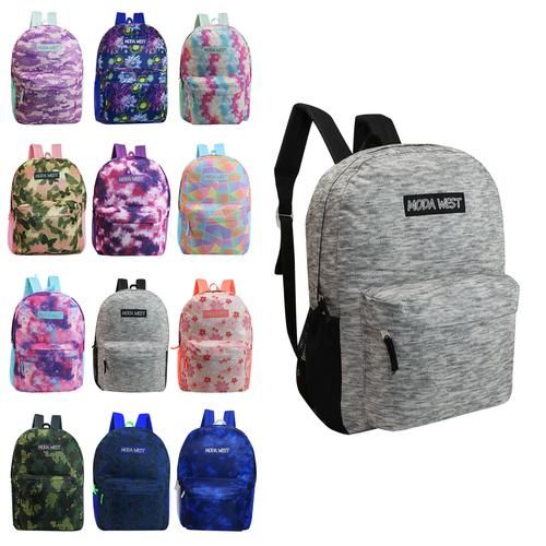 24 Wholesale 17 Inch Backpacks In 12 Assorted Colors