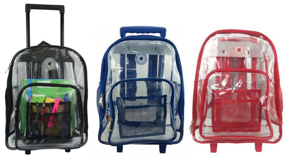 8 Wholesale 17" Deluxe Clear Rolling Backpacks