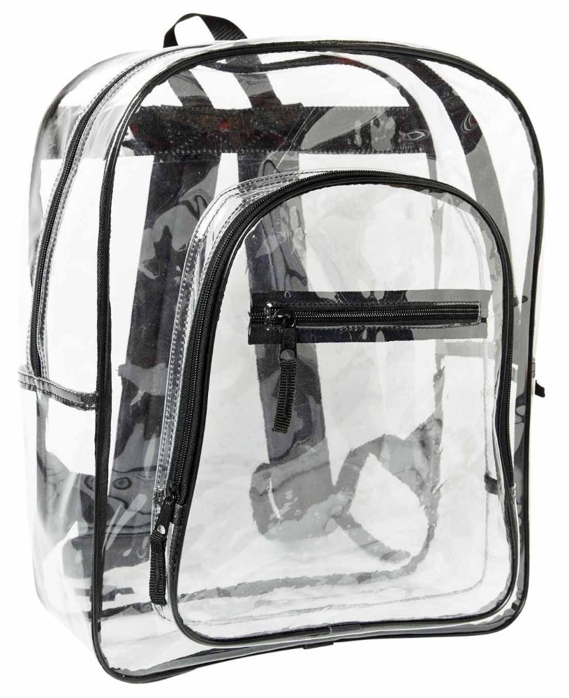 24 Pieces of 17" Clear Backpacks W/ Front Zipper Pockets - Black Only