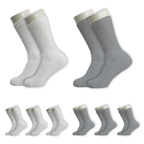 120 Wholesale Crew Loose Fit Diabetic Wholesale Socks Size 10-13 in 2 Assorted Colors