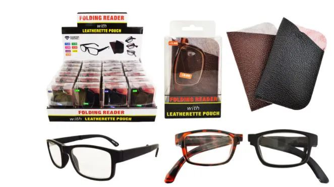 48 Wholesale Folding Reading Glasses With Leather Pouch