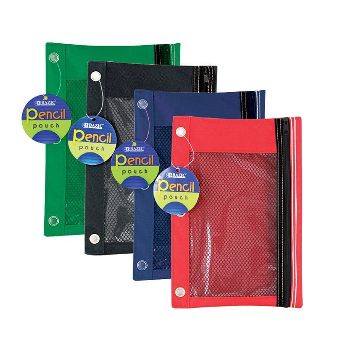 24 Pieces of 3-Ring Pencil Pouch W/ Mesh Window