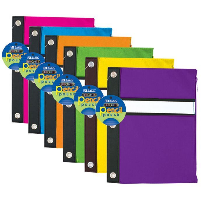 24 Pieces of Bright Color 3-Ring Pencil Pouch