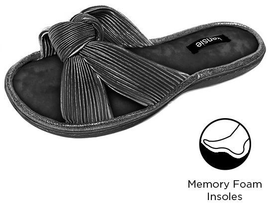 12 Wholesale Women's Pleated Knot Siena Slippers W/ Soft Footbed - Black