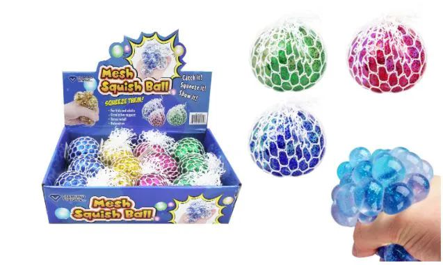 72 Wholesale Mesh Squish Ball Glitter