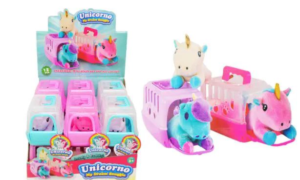 12 Pieces of Mini Plush Pet In Carrier Unicorn