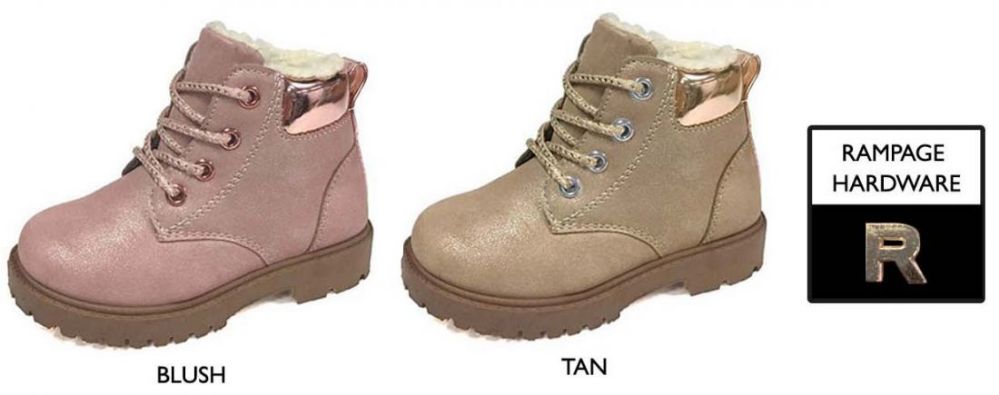 12 Wholesale Toddler Girl's Boots W/ Shimmery Cuff & Faux Fur Lining