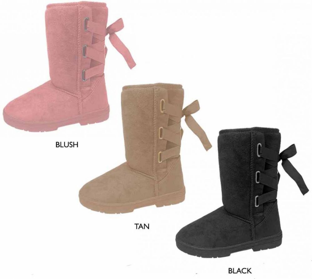 12 Wholesale Women's 9" Microsuede Winter Boots W/ Back Laces & Ribbon - at  - wholesalesockdeals.com