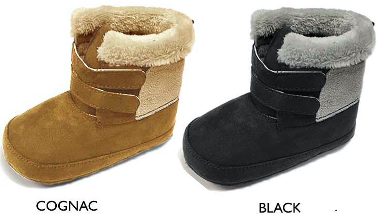 18 Pairs of Infant Boy's Microsuede Boot W/ Faux Fur Trim & Velcro Straps