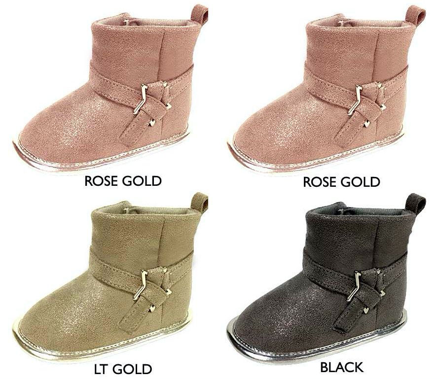 18 Wholesale Infant Girl's Shimmer Microsuede Boots W/ Star Buckle & Velcro Closure