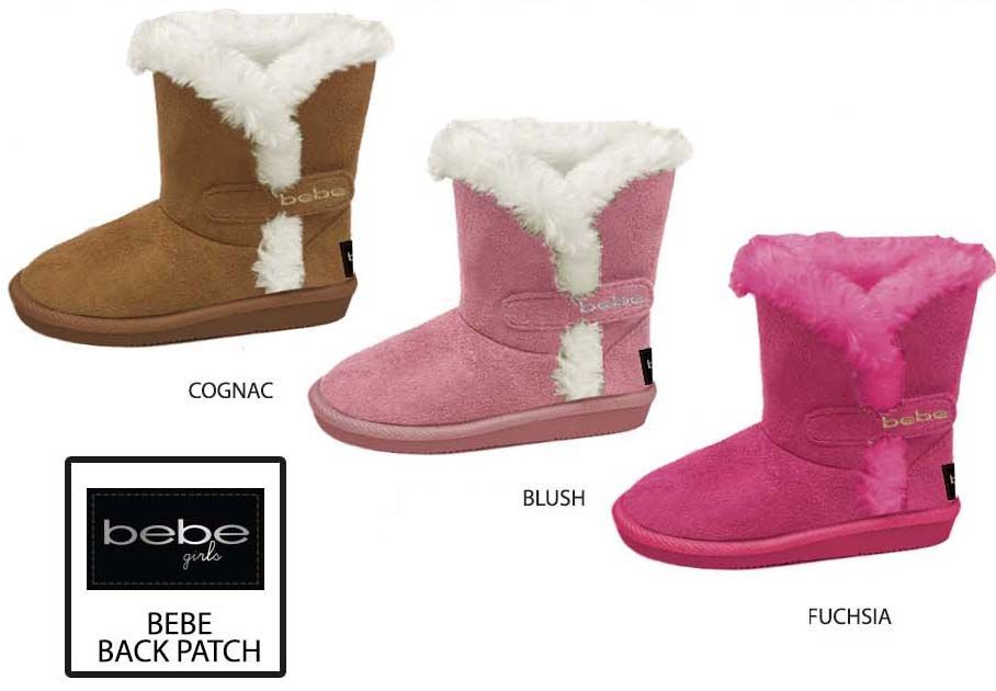12 Wholesale Toddler Girl's Winter Boots W/ Bebe Embroidered Velcro Strap & Faux Fur Trim