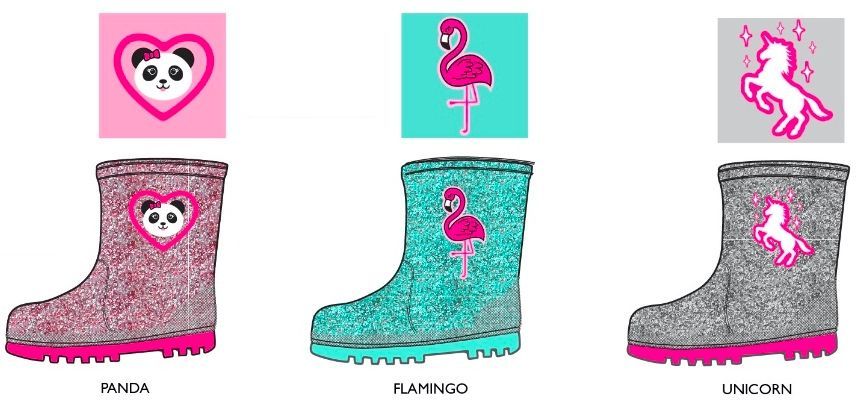 18 Wholesale Girl's Printed Rain Boots W/ Cuddly Animal Print
