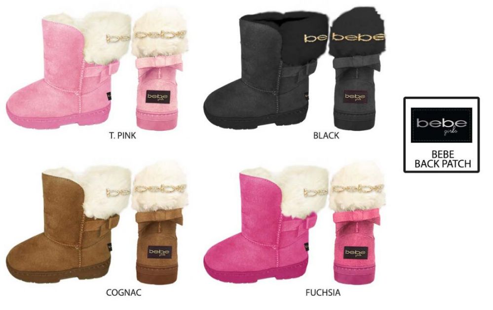 12 Wholesale Toddler Girl's Winter Boots W/ Back Bow & Bebe Lurex Embroidery