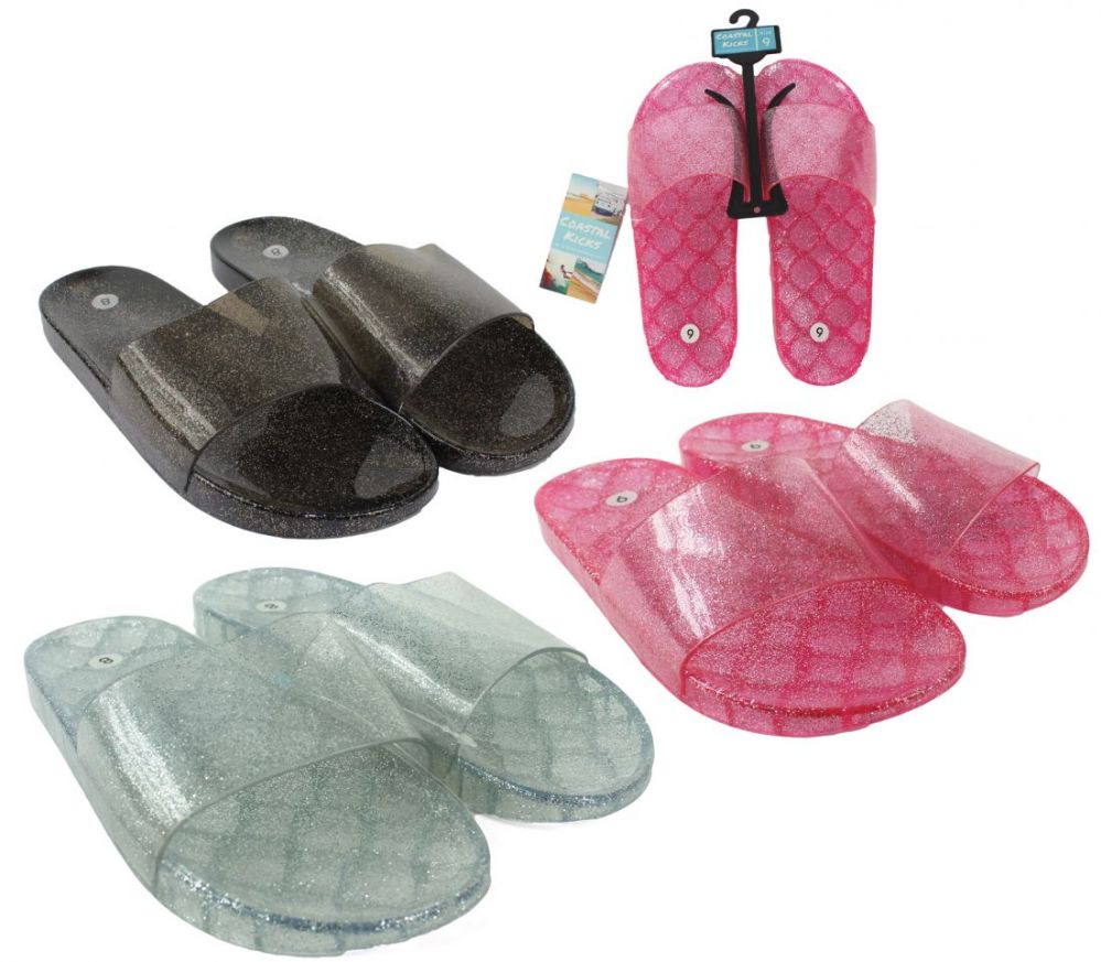 30 Wholesale Women's Glitter Jelly Slide Sandals