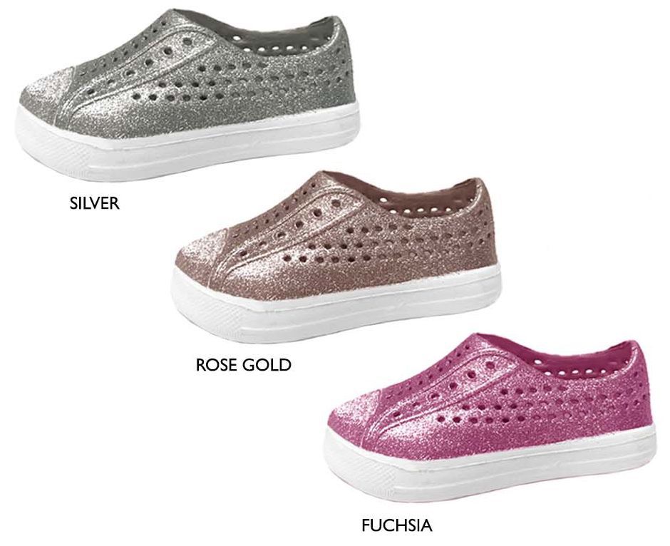 12 Wholesale Toddler Girl's Glitter Sneaker Clogs