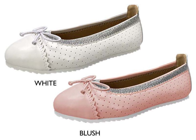 12 Pieces of Girl's Ballet Flats W/ Perforations, Metallic Elastic & Sawtooth Outsole