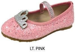 12 Pieces of Toddler Girl's Glitter Flats - Pink W/ Elastic Strap