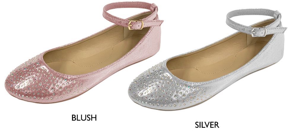 12 Pieces of Women's Metallic Flats W/ Rhinestone Details, Ankle Strap, & Cushioned Insole