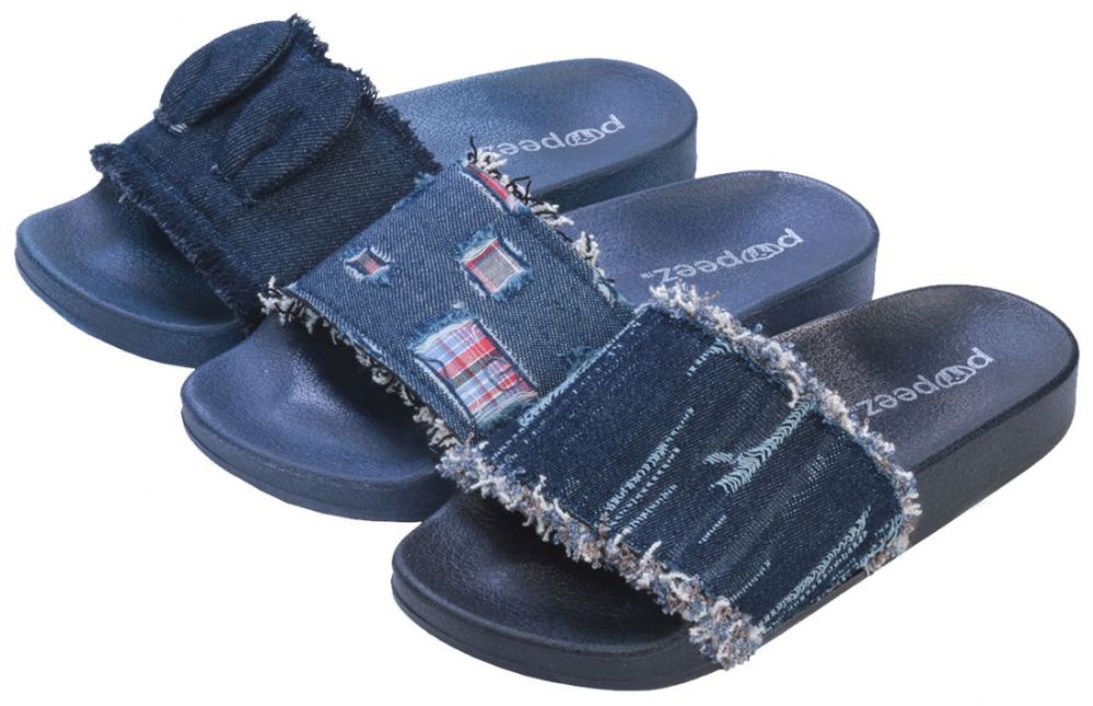 Wholesale Footwear Girl's Madrid Slide Sandals W/ Denim Jean Strap