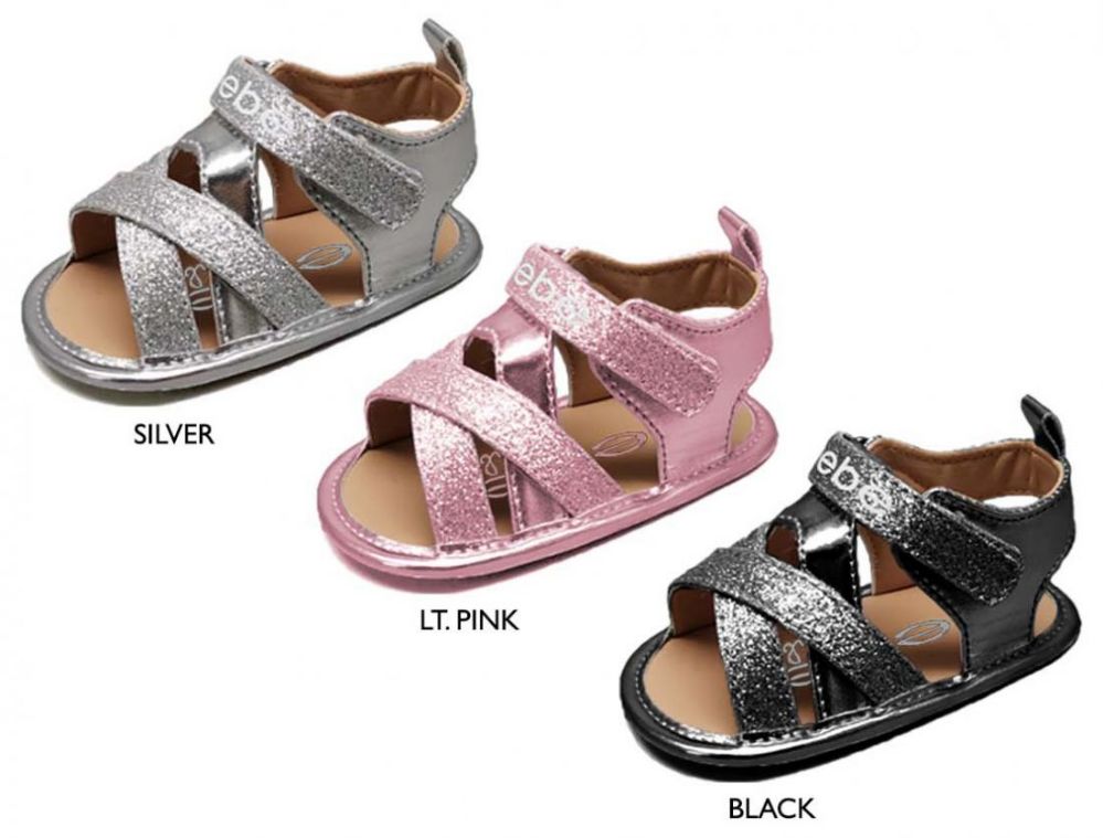 Wholesale Footwear Infant Girl's Metallic Cross Strap Sandals W/ Bebe Logo