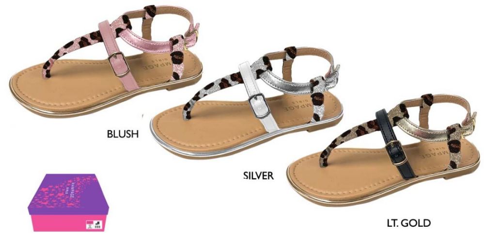 Wholesale Footwear Girl's Thong Sandals W/ Shimmer Leopard Print Straps