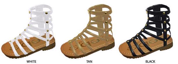 Wholesale Footwear Toddler Girl's Elastic Gladiator Sandals W/ Studs & Inside Zipper