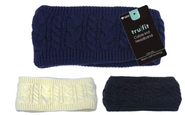 24 Wholesale Sherpa Lined Cable Knit Headband