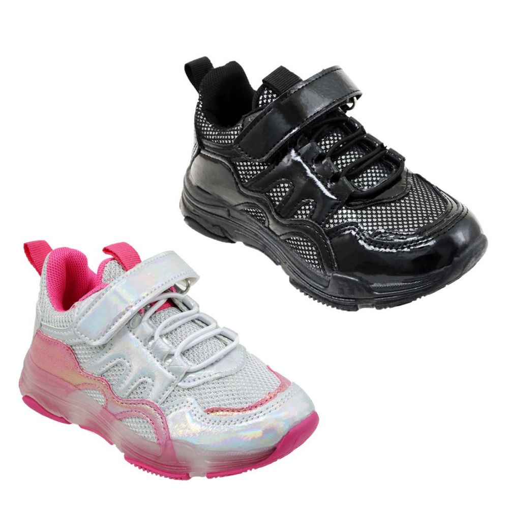 12 Pairs of Girl's Breathable Sneakers W/ Adjustable Strap & Elastic Laces