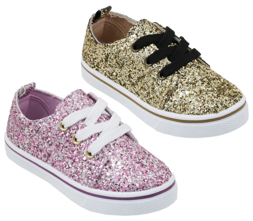 12 Pairs of Girl's Sequin Embroidered Sneakers - Choose Your Color(s)