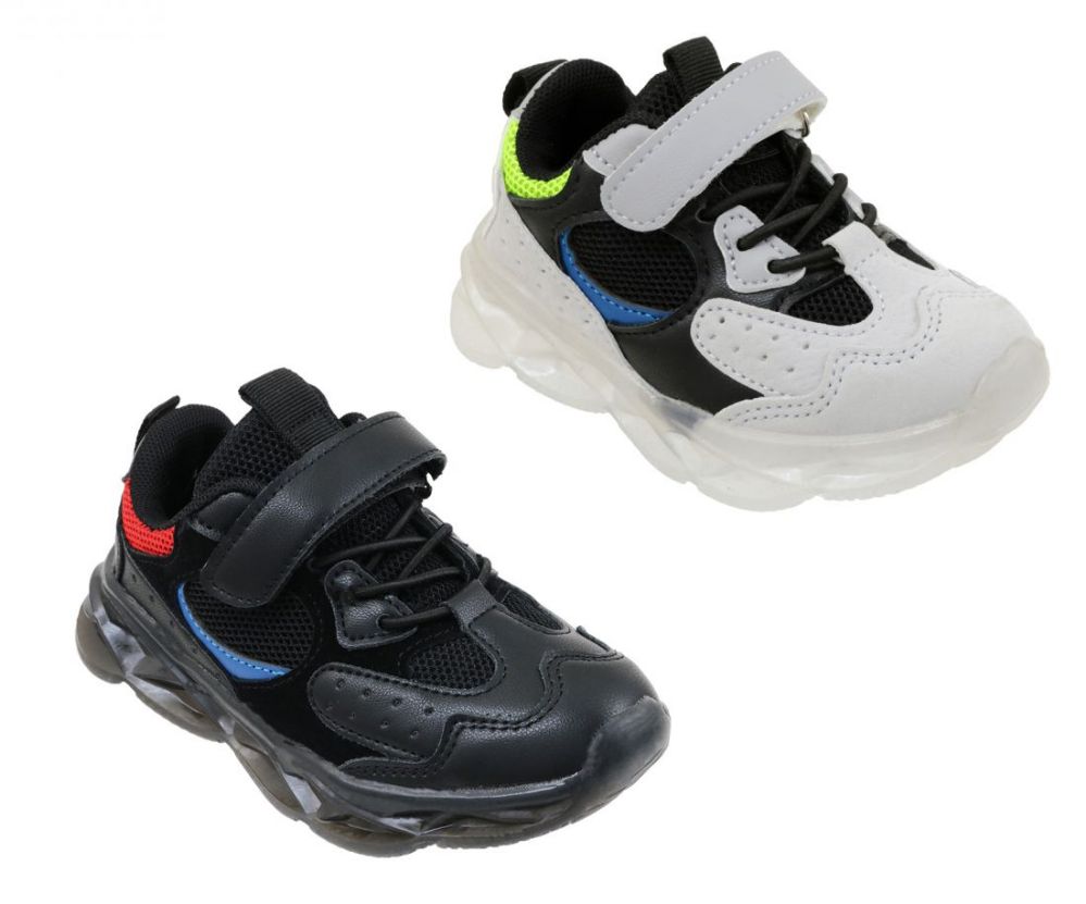 12 Pairs of Boy's Breathable Sneakers W/ Adjustable Strap & Elastic Laces
