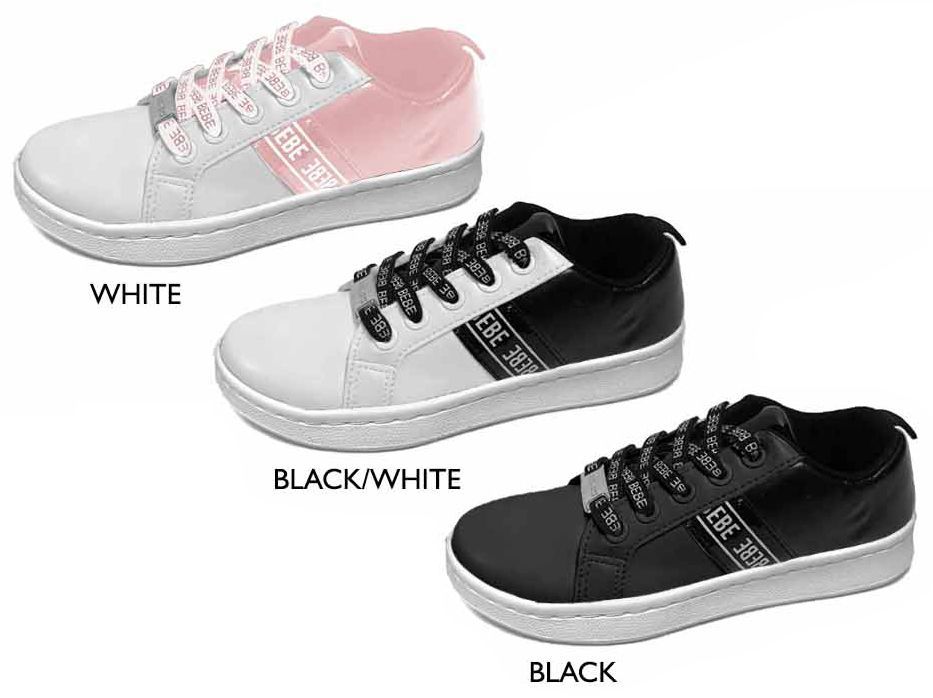 12 Pairs of Girl's Lace Up Sneakers W/ Bebe Print & Printed Laces