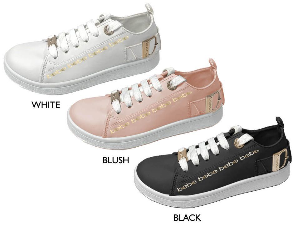 12 Pairs of Girl's Lace Up Sneakers W/ Gold Bebe Print & Hardware