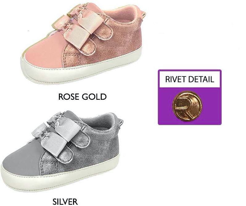 18 Pairs of Infant Girl's Shimmer Sneakers W/ Velcro Straps & Metallic Bow