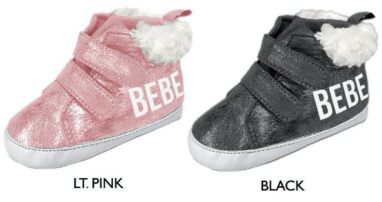 18 Pairs of Infant Metallic Velcro Sneakers W/ Sherpa Trim & Bebe Logo