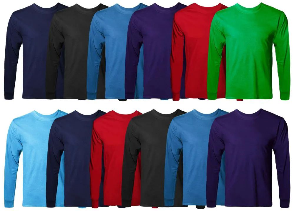 144 Wholesale Mens Cotton Long Sleeve Tee Shirt Assorted Colors Size 5x Large