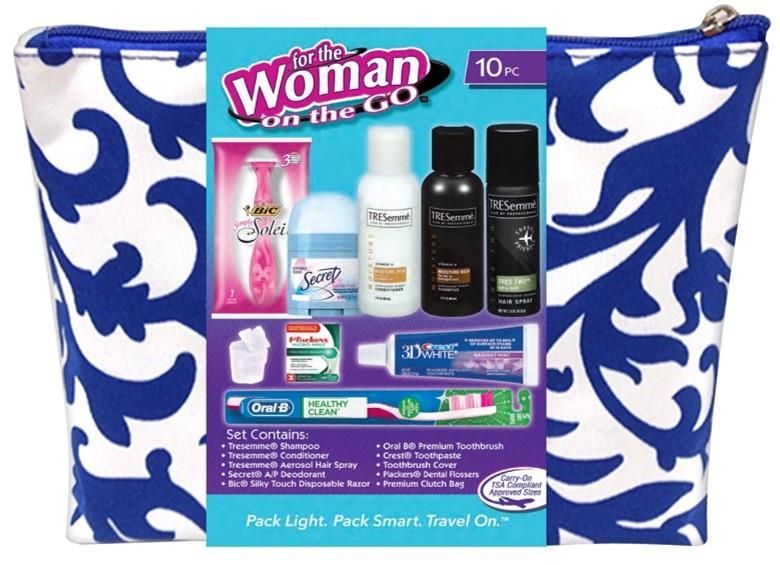 3 Wholesale Women's Deluxe Travel Hygiene Convenience Kits - 9 Pc. In Premium Travel Bag