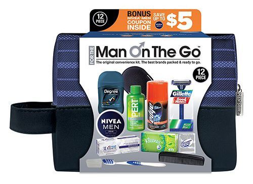 6 Wholesale Men's Deluxe Travel Hygiene Convenience Kits - 12 pc. in Zippered Pouch