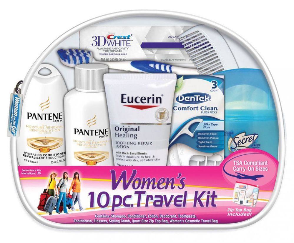 6 Wholesale Women's Travel Hygiene Convenience Kits - 10 Pc. In Zippered Pouch