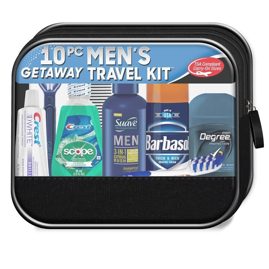4 Wholesale Men's Travel Hygiene Convenience Kits - 10 Pc. In Zippered Pouch