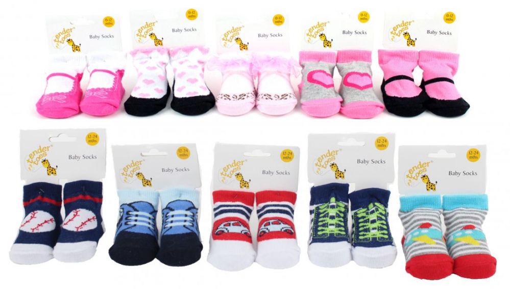 120 Pairs of Assorted Boy's & Girl's Graphic Baby Socks - Sizes 0-12m & 12-24m