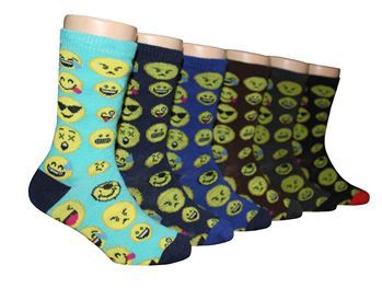480 pairs of Boy's Novelty Crew Socks - Emoji Prints - Size 6-8